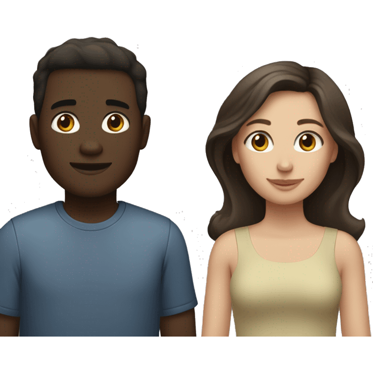 A couple. Woman with dark skin and brown hair. Man with pale skin and dark brown hair. emoji