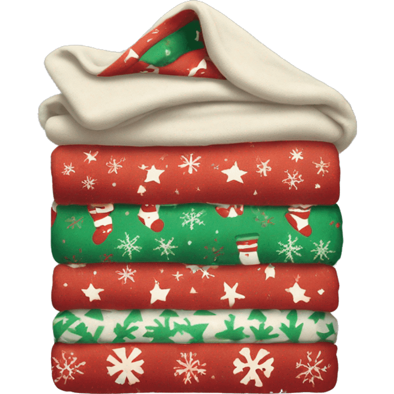 cozy pile of blanket with christmas print emoji