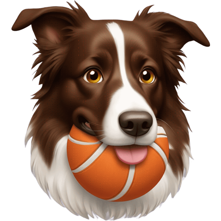 Brown Border collie with a ball in his mouth  emoji