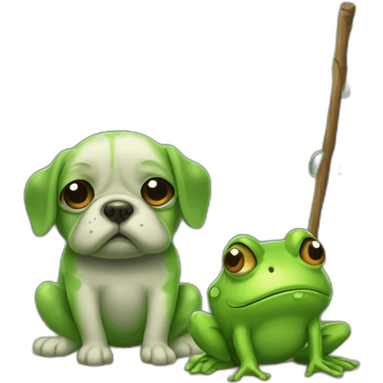 Sad frog crying dog water and a stick in his back emoji