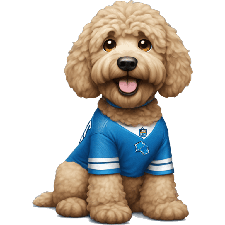 Golden doodle wearing Detroit lions jersey  emoji