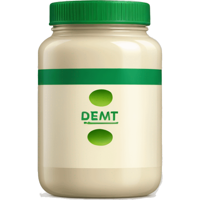 a cream coloured jar with a green lid & green label emoji