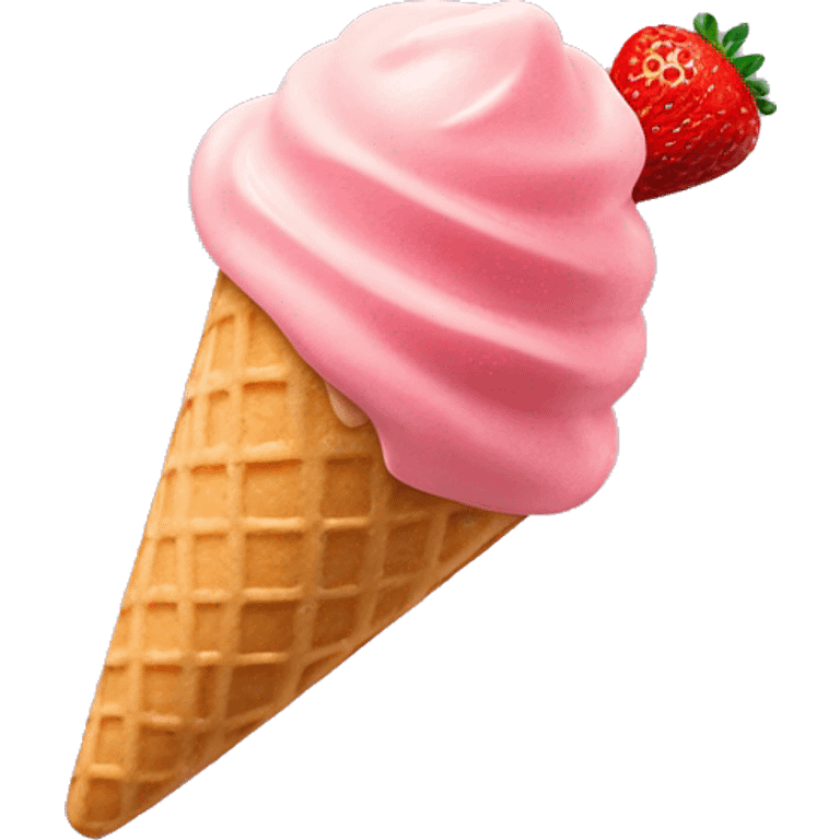 scoop of strawberry gelato on a sugar cone emoji