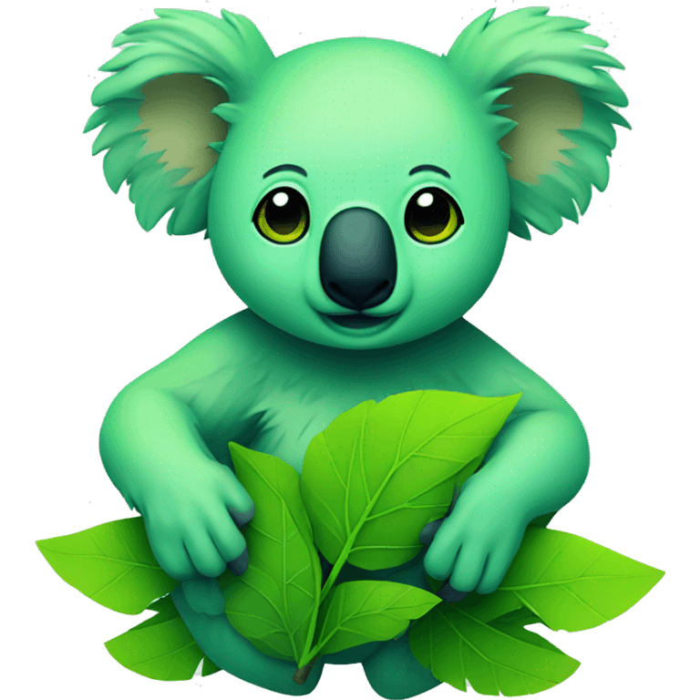 neon green koala with green leafs emoji