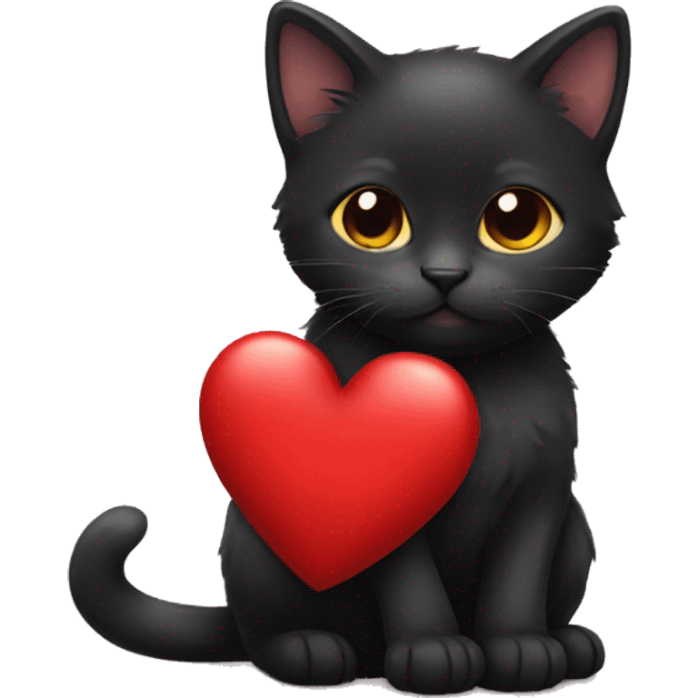 Black Kitten holding a red heart  emoji