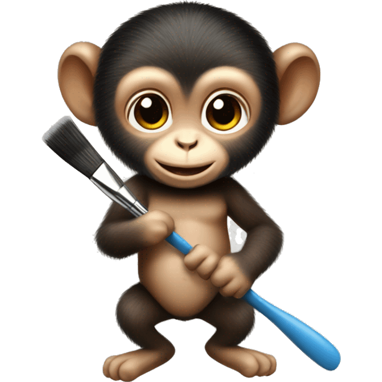 a baby monkey with a brush emoji