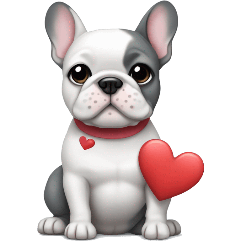 Grey white frenchie holding a heart  emoji