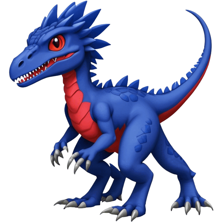  Cool Edgy deep blue Digimon-Fakemon-Velociraptor-Dragon with red belly full body emoji