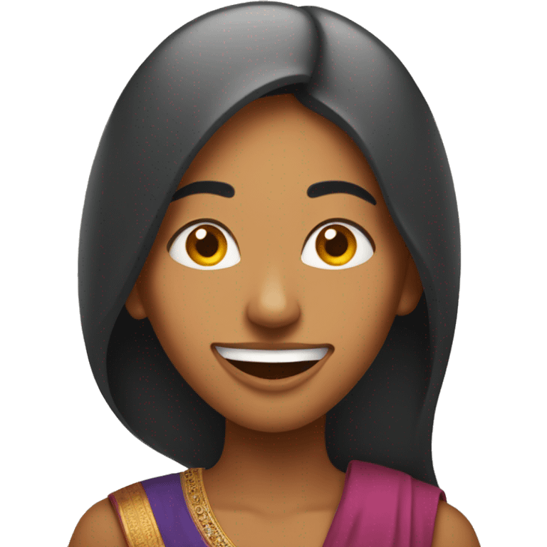 indian woman with tongue coming from between while smiling. the tongue out will smiling should be visible emoji