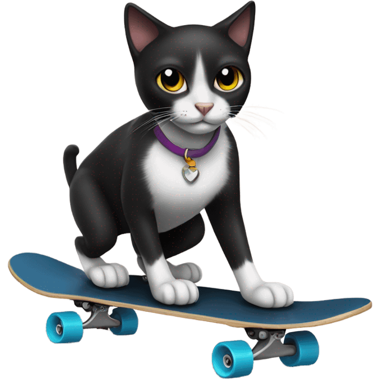 Black cat skating by a beach emoji