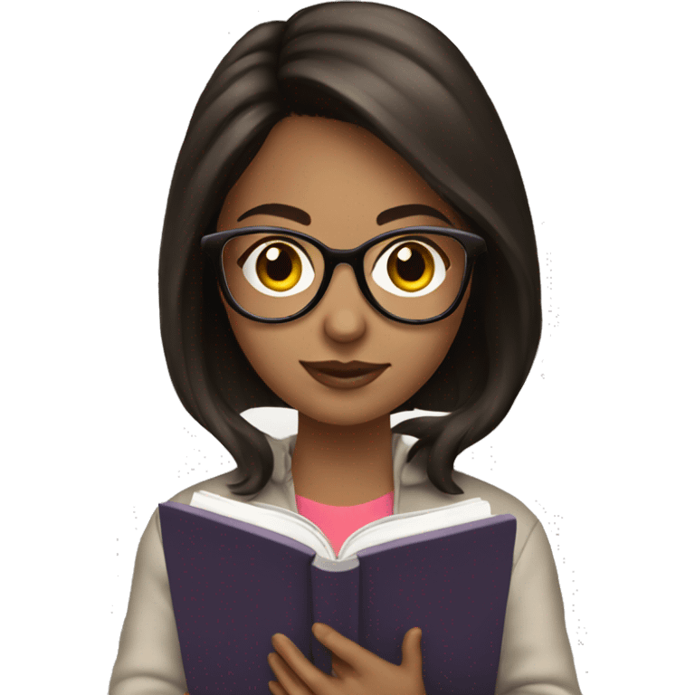 Brunette Girl with glasses reading in KINDLE emoji