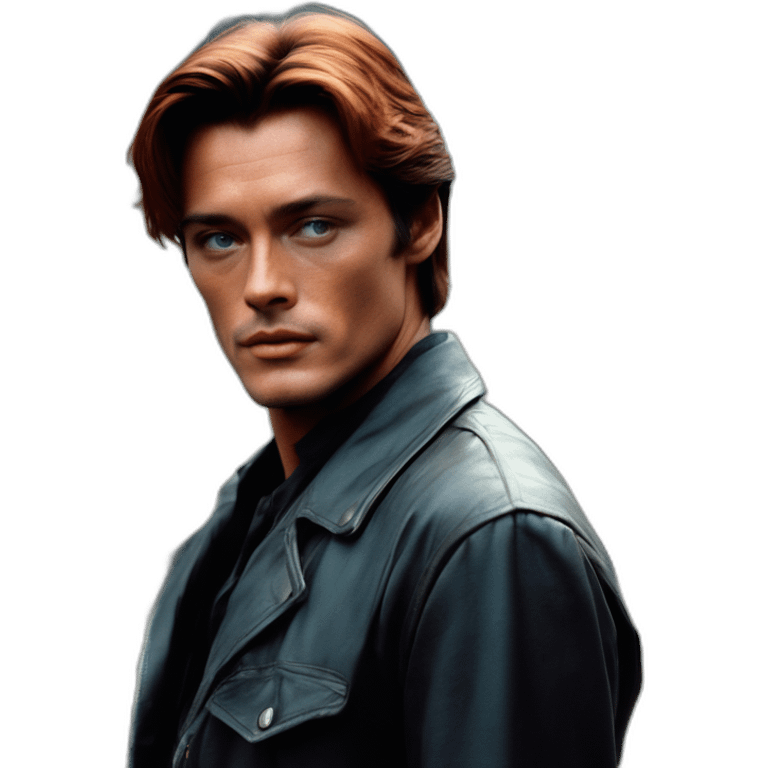 Alain delon young blue eyes neat gelled flat red hair cyberpunk emoji