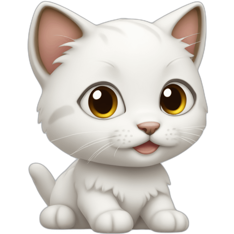 Little white kitten with brown ears make it look like iOS emoji emoji