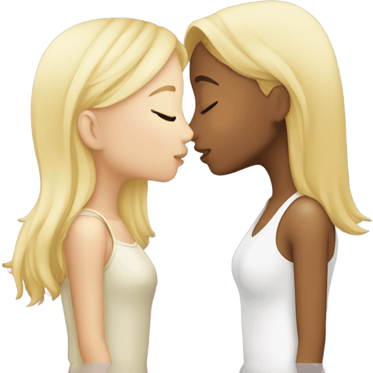 Asian girl kissing blonde girl emoji