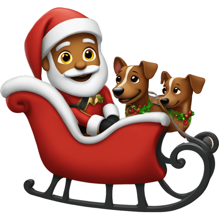 Santa and his sleigh, replacing the reindeer with daschunds wearing tuxedos emoji