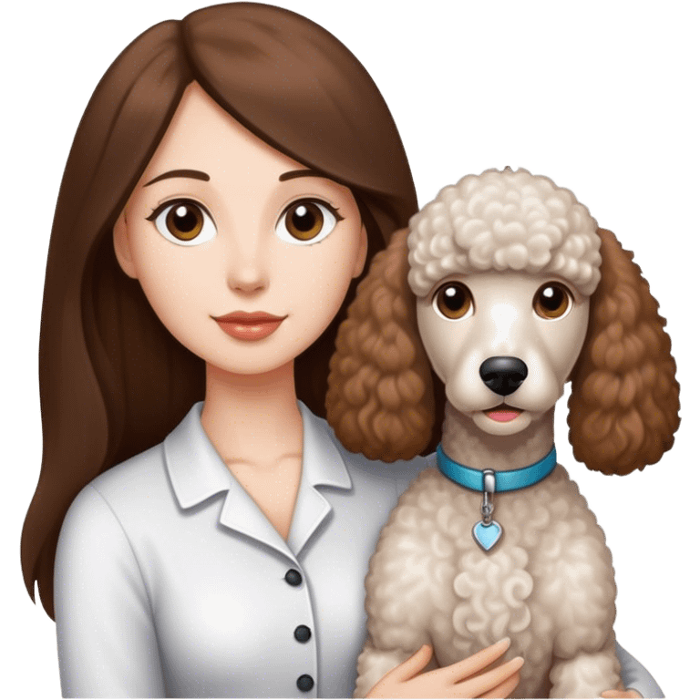 Long straight brown hair brown eyes beautiful women The white standard poodle you're holding emoji