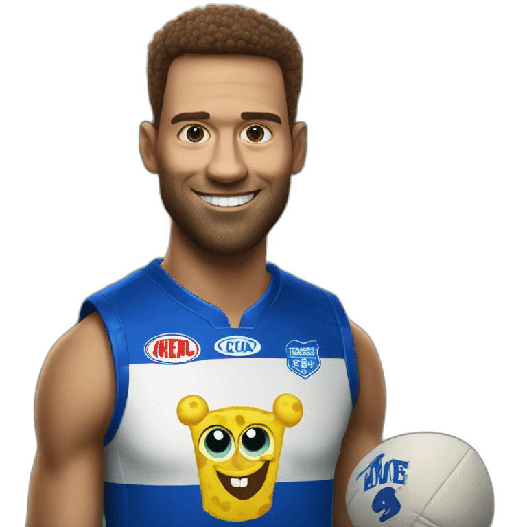 spongebob wearing a north melbourne kangaroos AFL jersey emoji