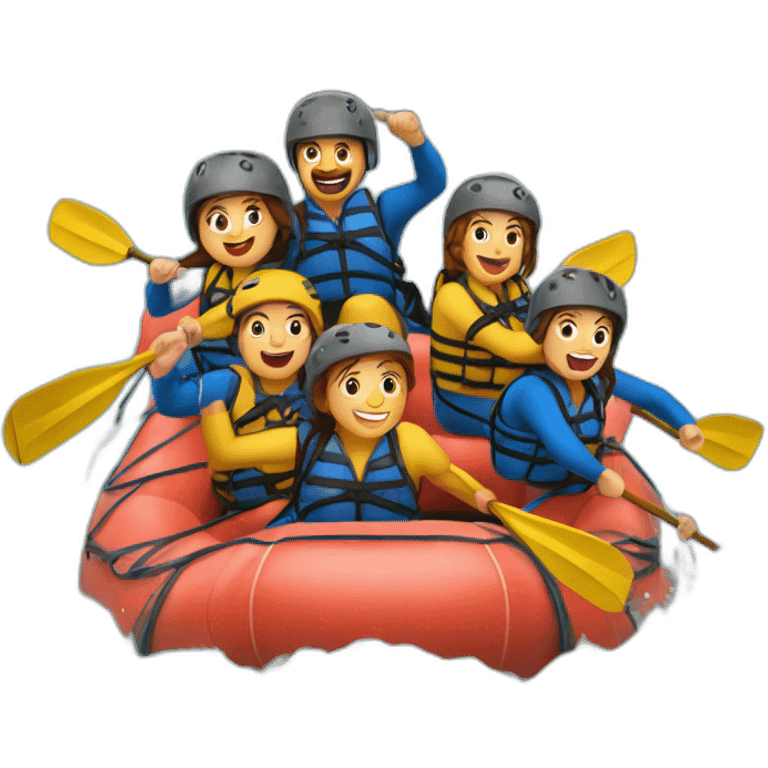 8 personas haciendo rafting en un rio emoji