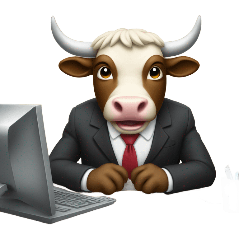 smiling bull wearing suit using computer emoji