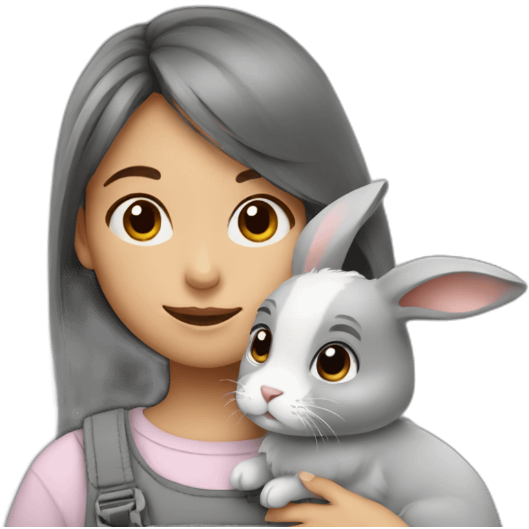 girl with cute grey rabbit emoji