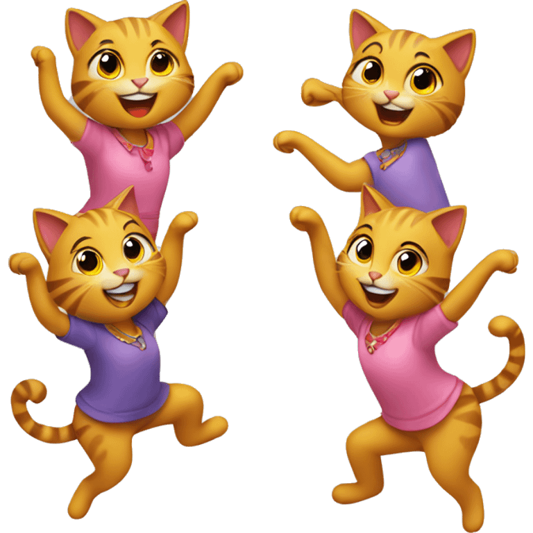 four happy girl cats dancing emoji