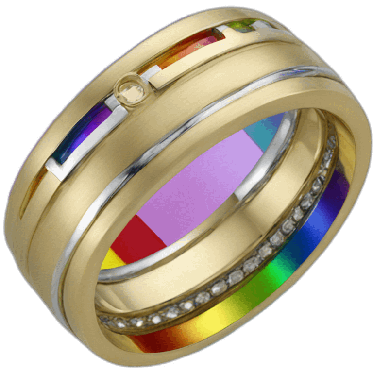 set of mens rings intertwined with rainbow flag emoji