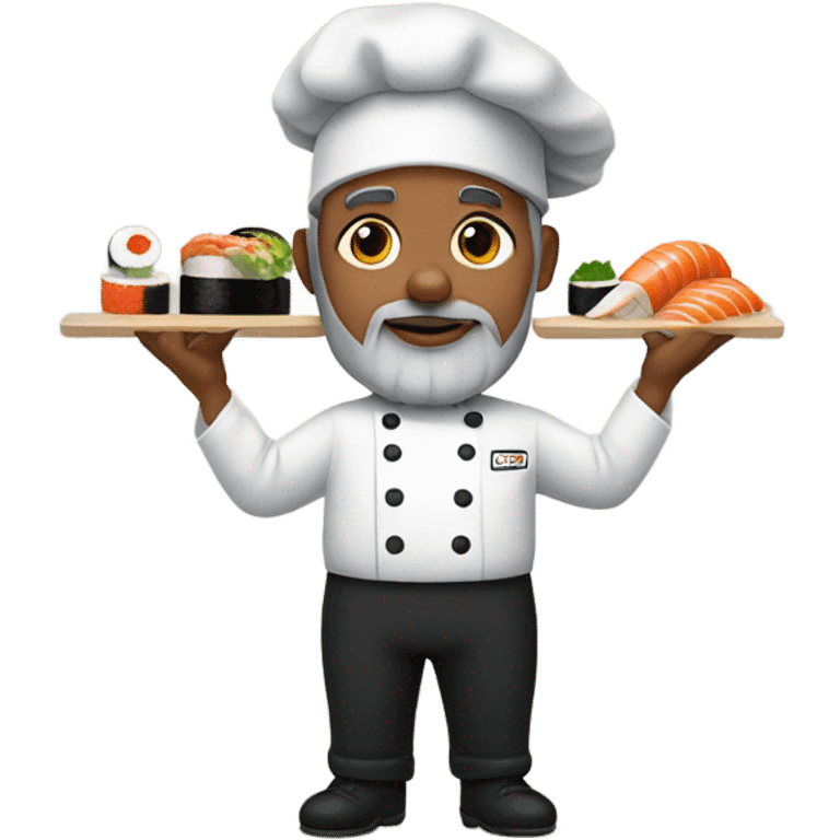 Chef with a gray beard and a black baseball hat rolling sushi emoji