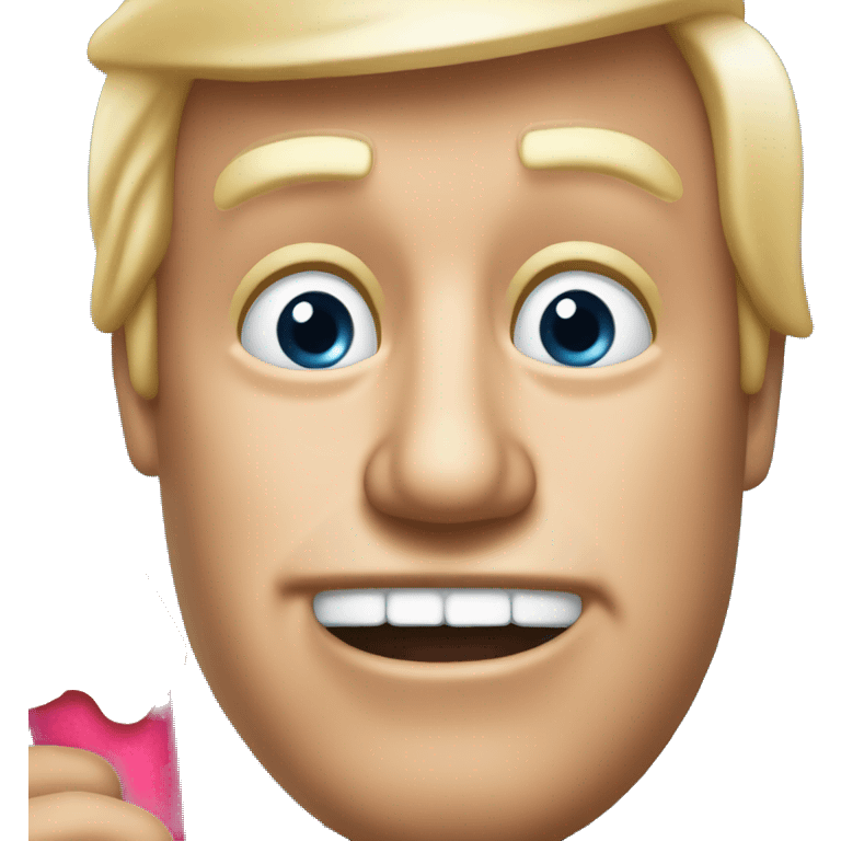 A guy looking like Trump licking on a popsicle sparkling eyes Lifting his right Hand to greet others emoji