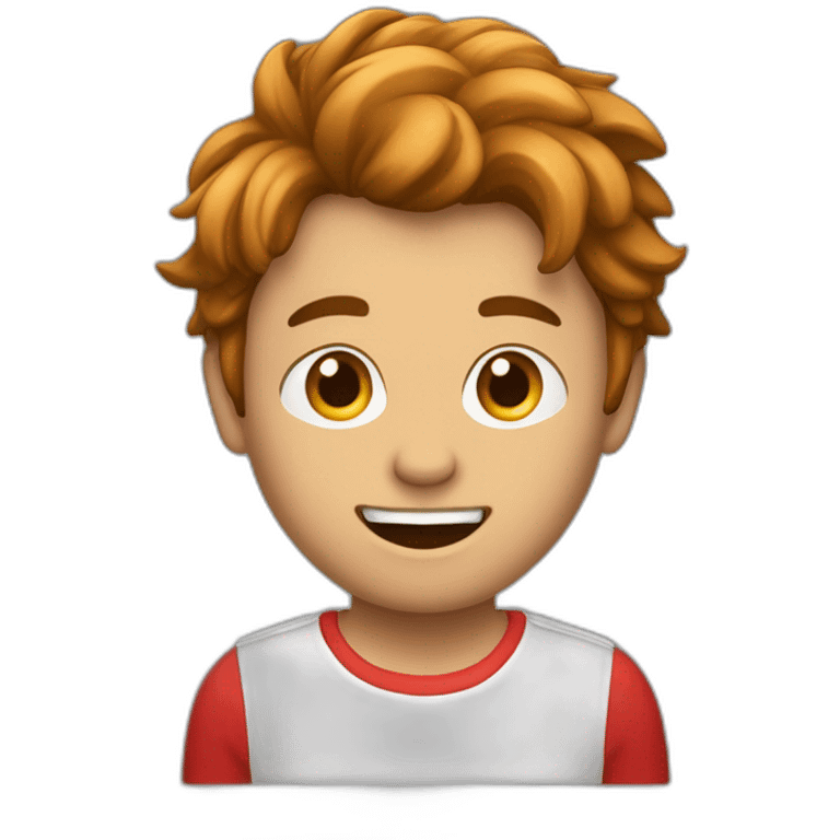 Homme cheveux bruns très court avec un t-shirt rouge emoji