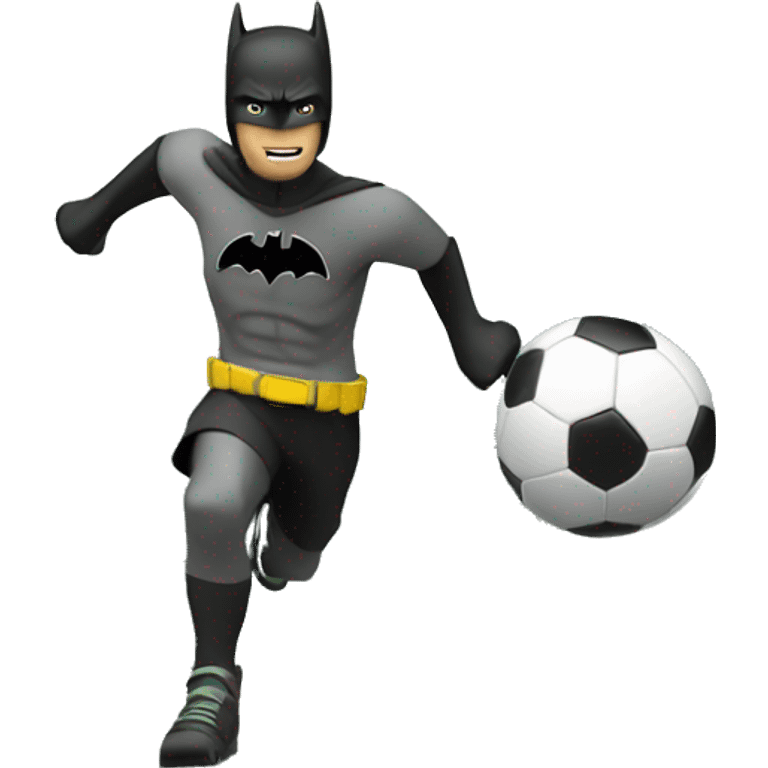 a guy playing soccer on a mountain with batman emoji