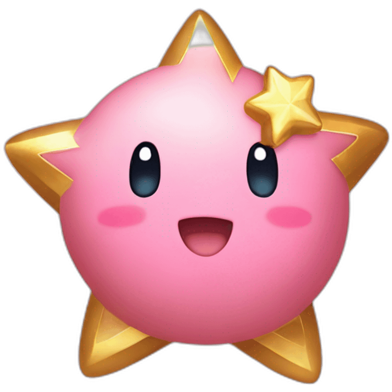 cute happy Kirby holding a golden star emoji