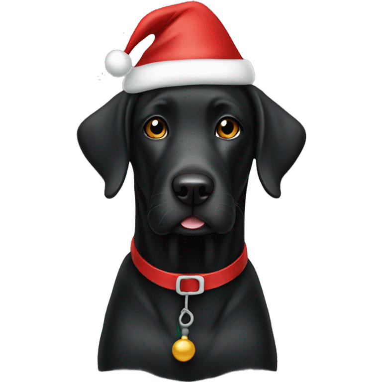 A black lab dog wearing a Santa hat emoji