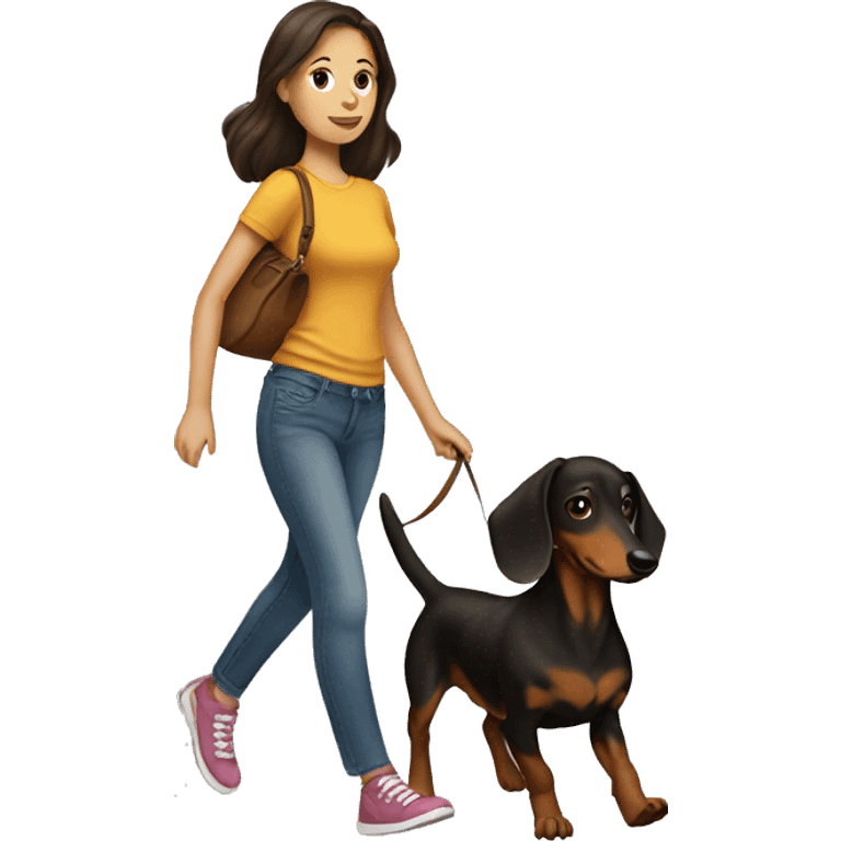 brunette girl walking dachshund emoji