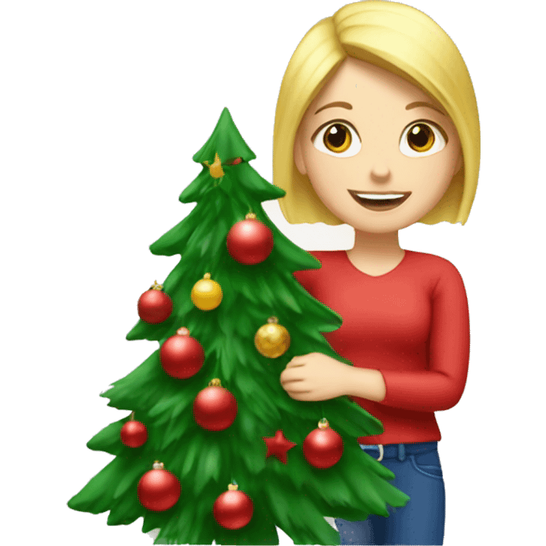 Blond Girl decorating a Christmas tree emoji