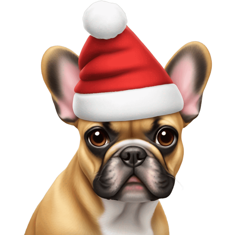 Frenchie wearing Santa hat emoji