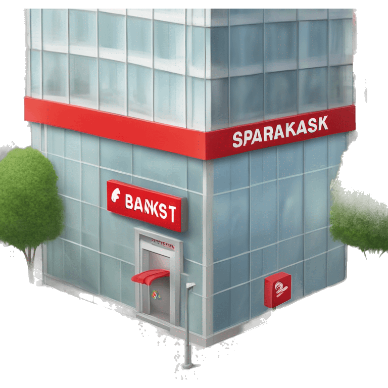 German Sparkasse bank with the red 'S' logo on a modern building, large glass windows, an ATM near the entrance, and parked cars outside on a busy city street."






 emoji