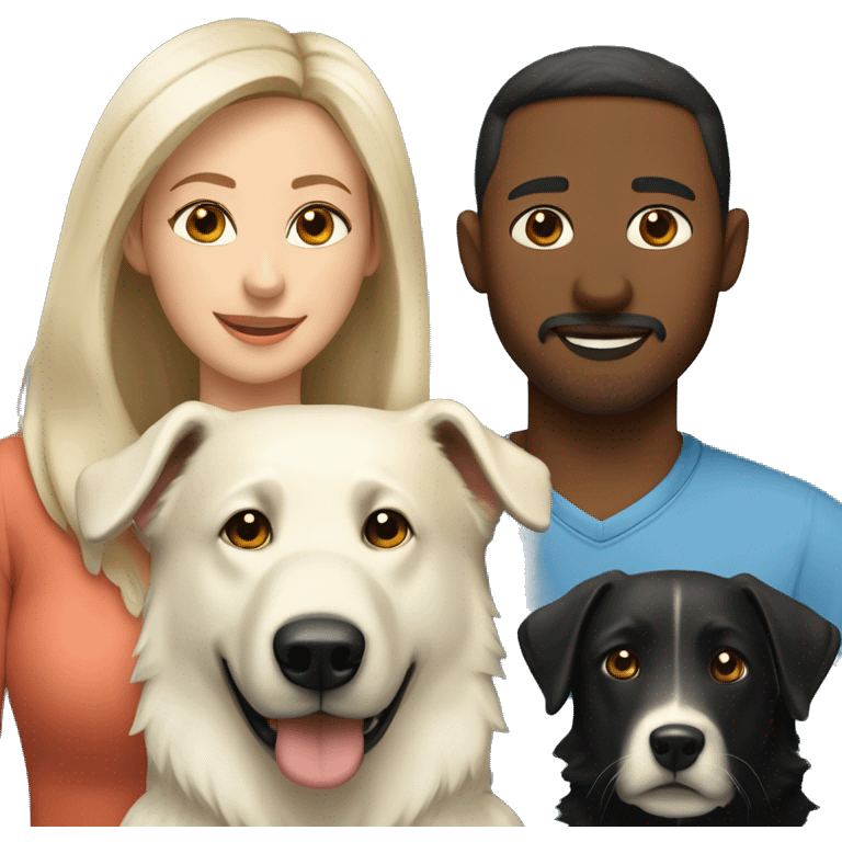 Wife and husband with two white shepherd and one black labrador retriever emoji