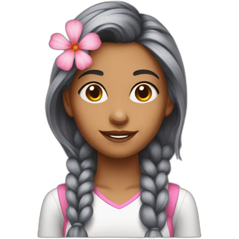 college girl with pink flower on her hair emoji