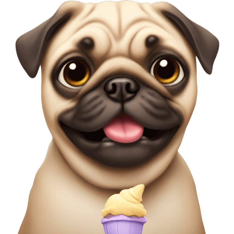 Pug eating ice cream emoji