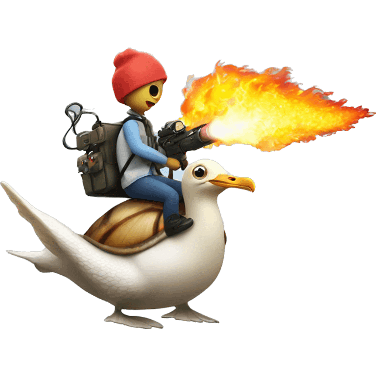 snail with a flamethrower riding a seagull emoji