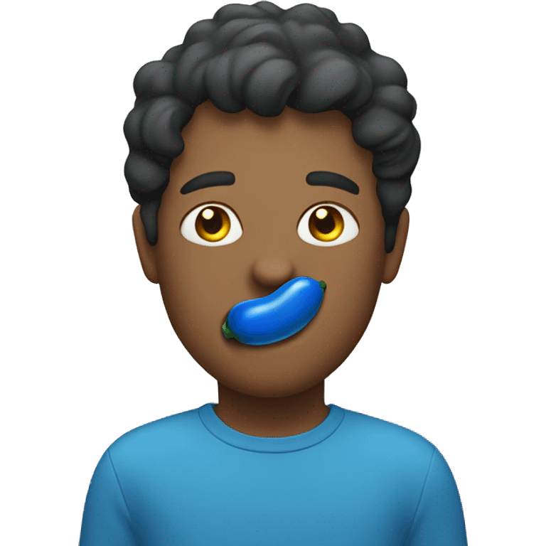 person with a blue pickle in their mouth emoji