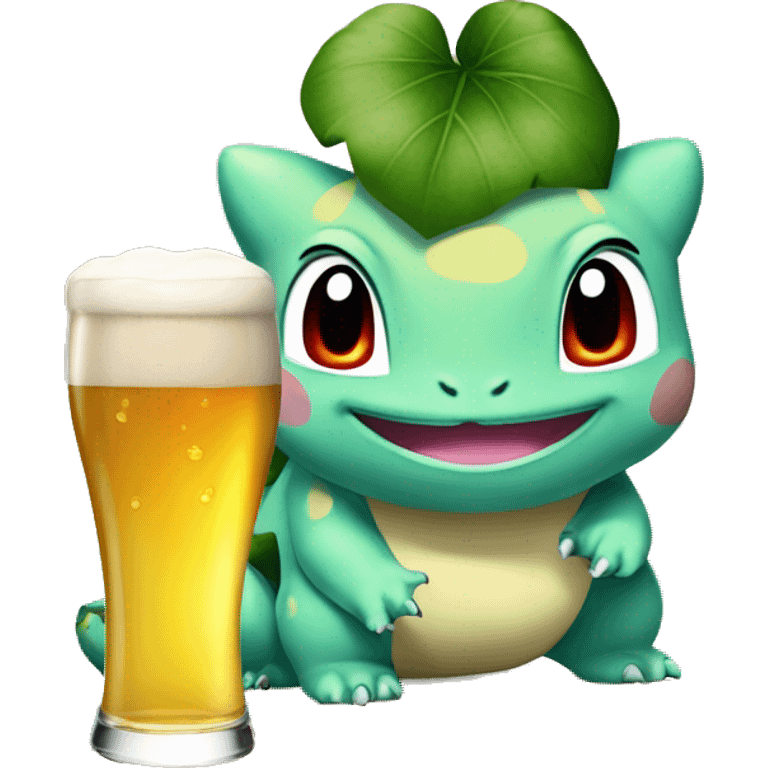 Bulbasaur driking beer emoji