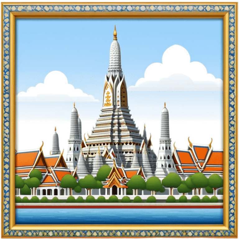 Cinematic Realistic Wat Arun Landmark Emoji, depicting the towering temple spires adorned with intricate porcelain mosaics emoji