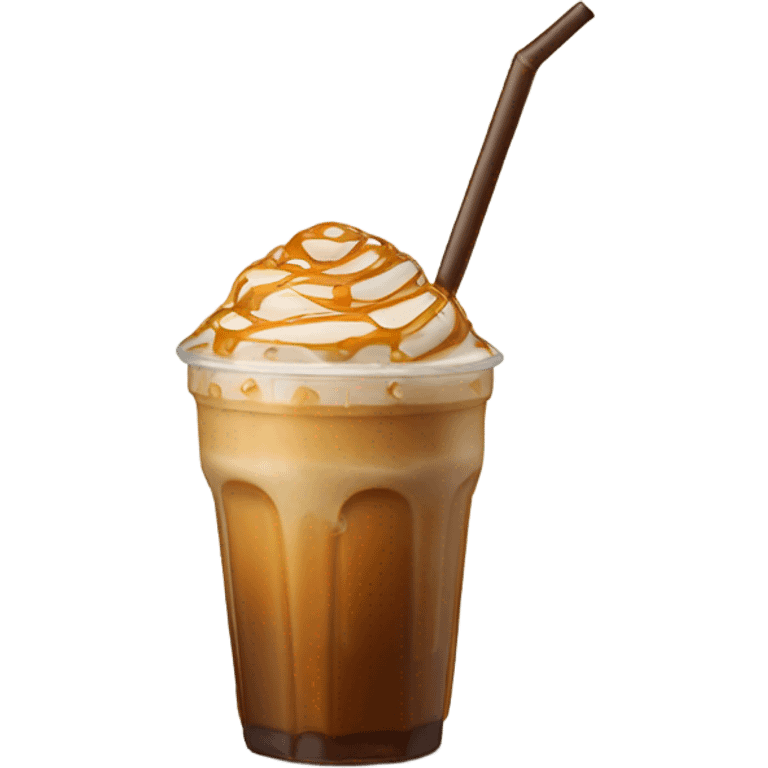 iced caramel coffee with caramel drizzle and a straw emoji