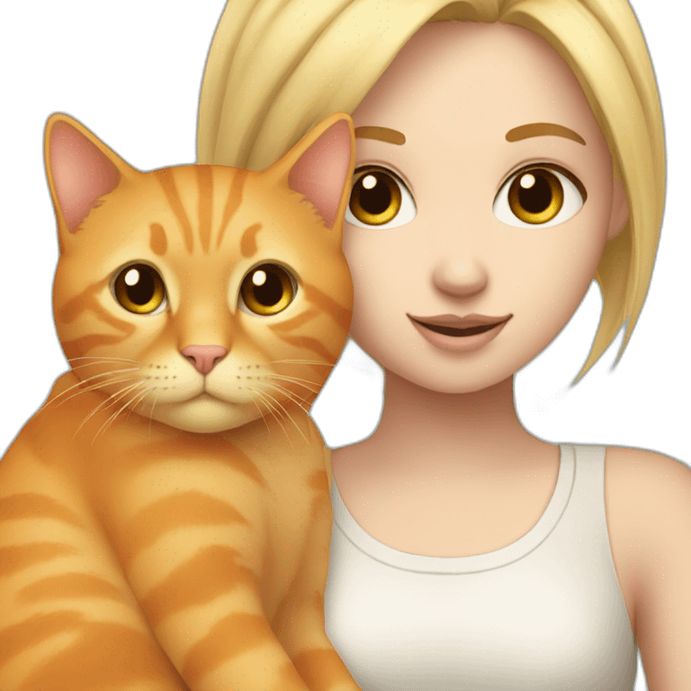 Girl with blonde hair hold a Orange cat emoji