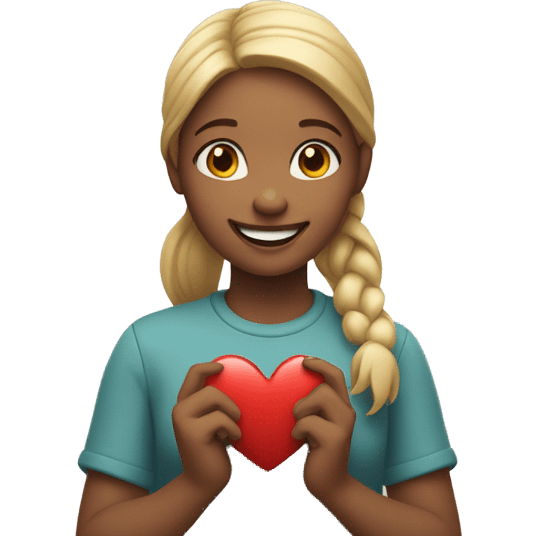 smiling girl with heart hands emoji