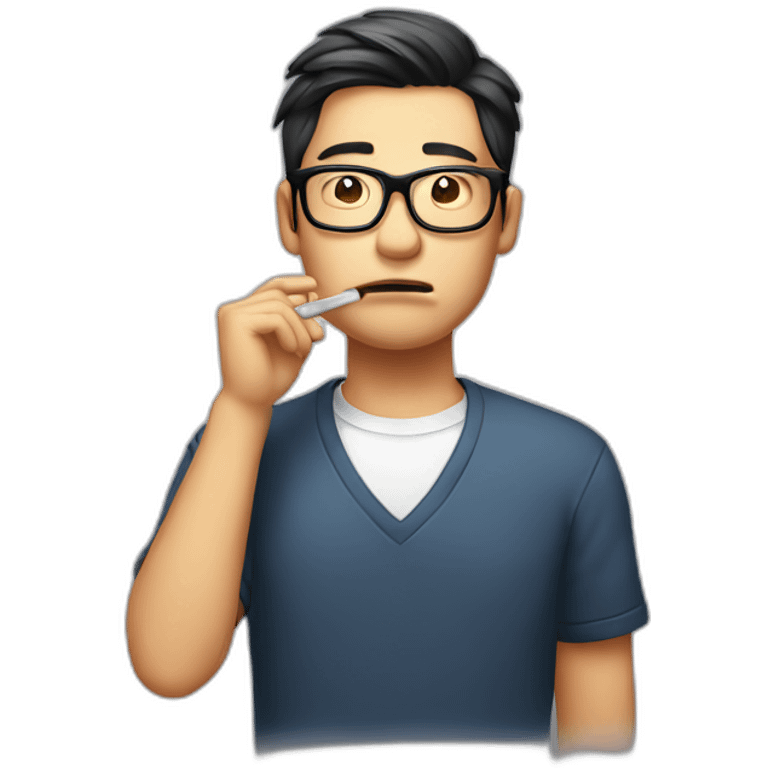 HongKong guy glasses worry face smoking emoji