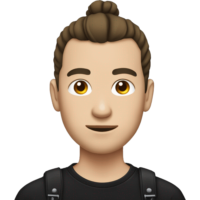 round face chinese guy with fair skin and man bun and black shirt and bass guitar emoji