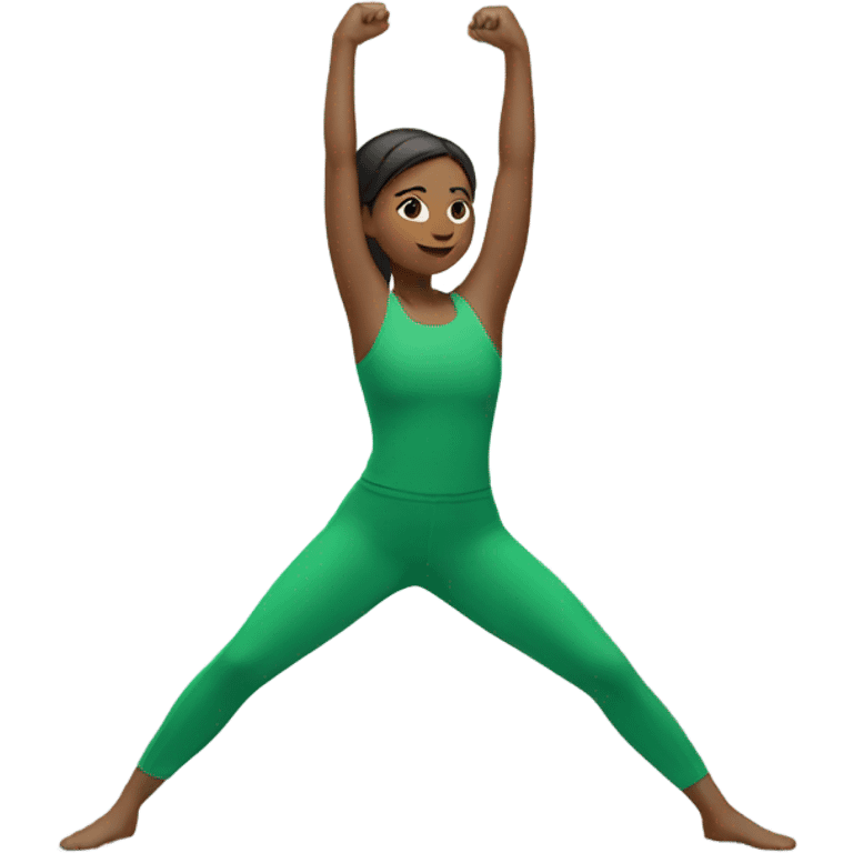 A girl does stretching in a green suit emoji