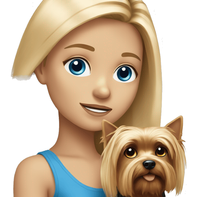 girl with long blond hair and blue eyes with dog Yorkshire Terrier emoji